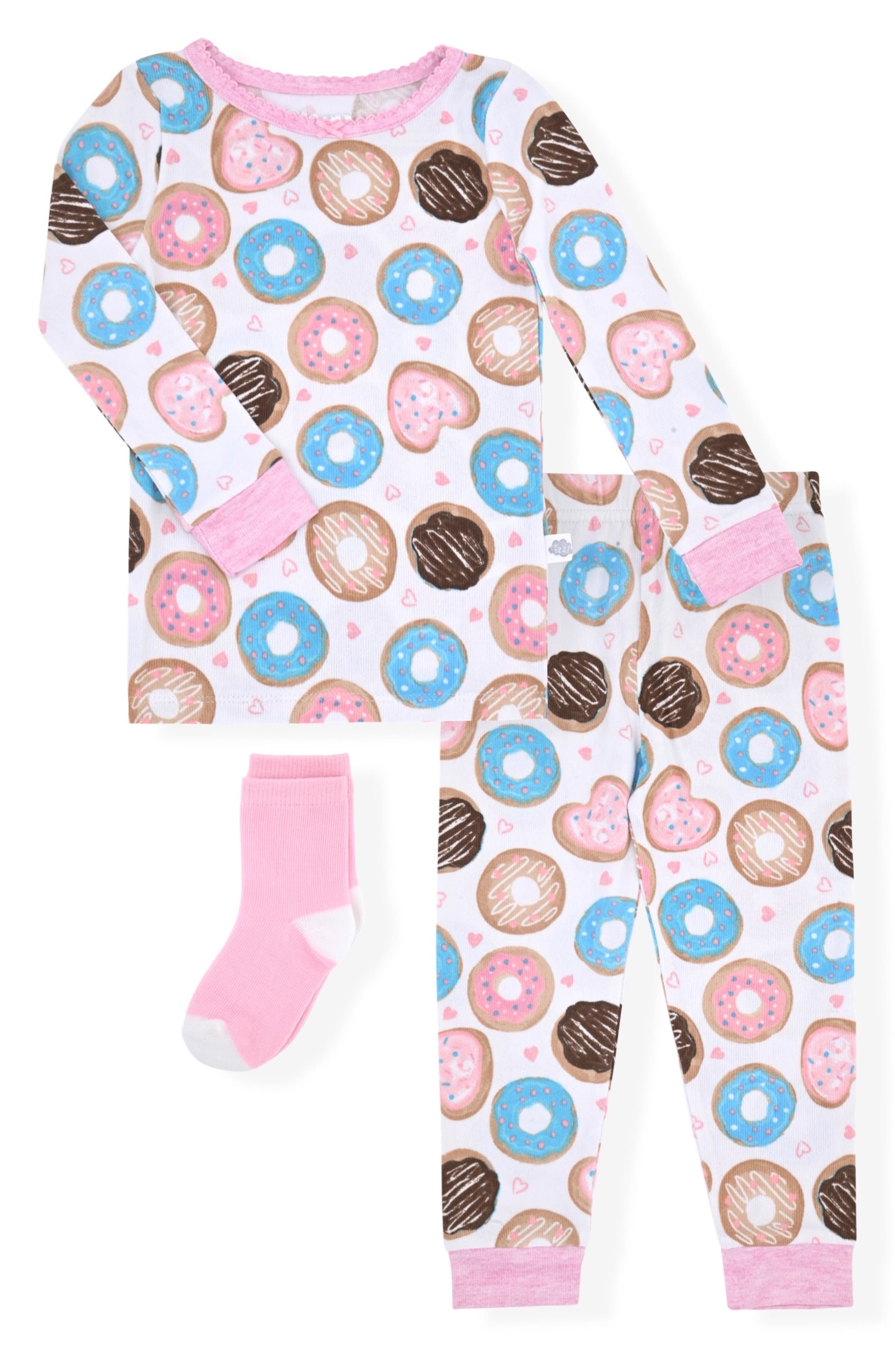 SLEEP ON IT Donuts Fitted Two-Piece Pajamas & Socks Set
