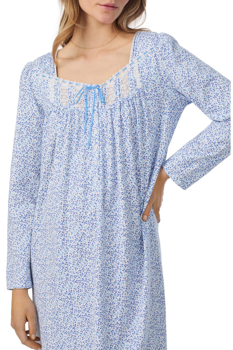 Long Sleeve Cotton Nightgown, Alternate, color, WHITE/DITSY