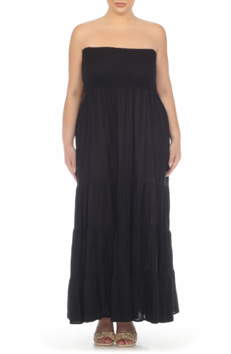 BOHO ME Strapless Tiered Maxi Dress, Main, color, Solid Black