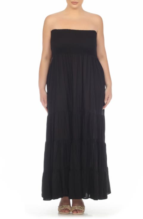 Strapless Tiered Maxi Dress (Plus)