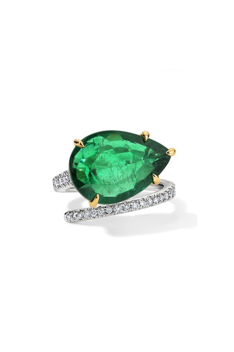 Emerald & Diamond Single Spiral Ring, Alternate, color, 18K WHITE GOLD