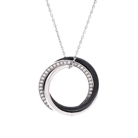 Trinity Pendant Necklace 18K White Gold with Diamonds and Ceramic Small