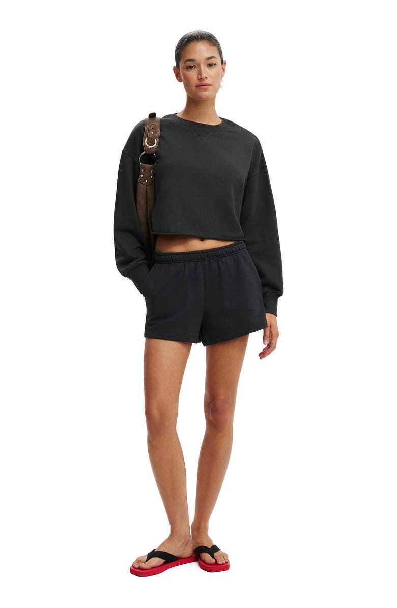 Cotton On Women's Cropped Fleece Sweatshirt, Alternate, color, Asphalt Black