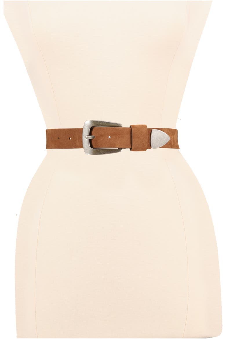 Metal Tip Suede Belt, Alternate, color, COGNAC BROWN