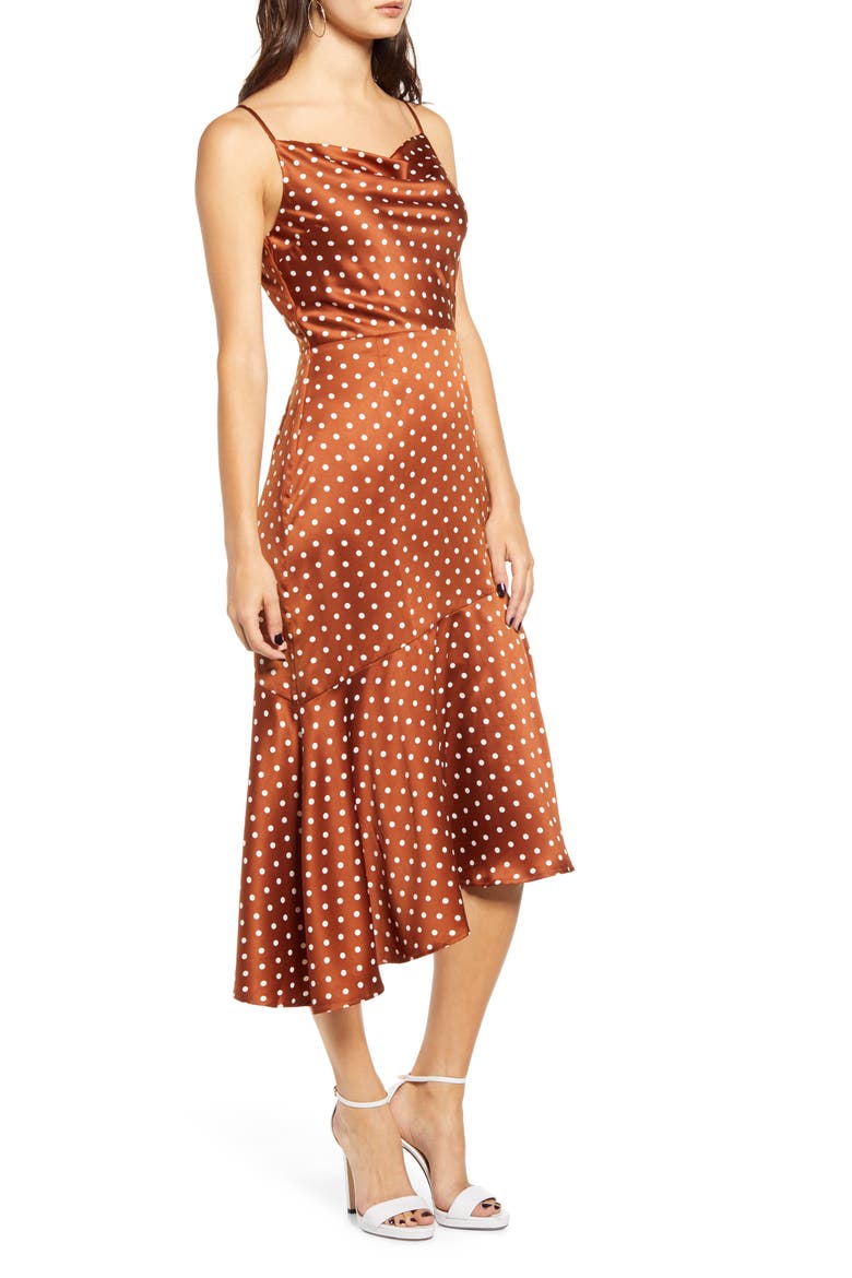 Cowl Neck Midi Dress, Alternate, color, RUST DOT