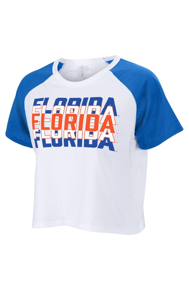 ZOOZATZ Women's ZooZatz White Florida Gators Colorblock Repeat Raglan Cropped T-Shirt, Alternate, color, White