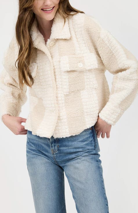 Stripe Faux Shearling Shirt Jacket