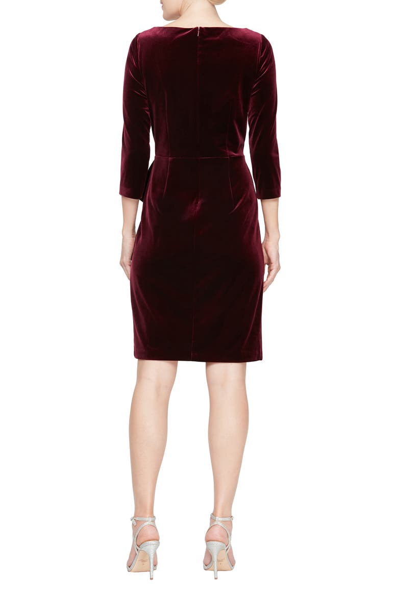 Pleated Velvet Sheath Cocktail Dress, Alternate, color, WINE
