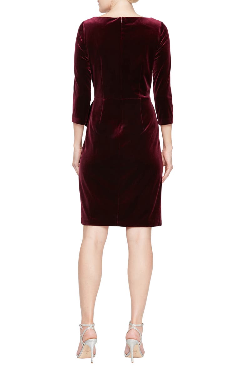 Alex Evenings Pleated Velvet Sheath Cocktail Dress, Alternate, color, Wine