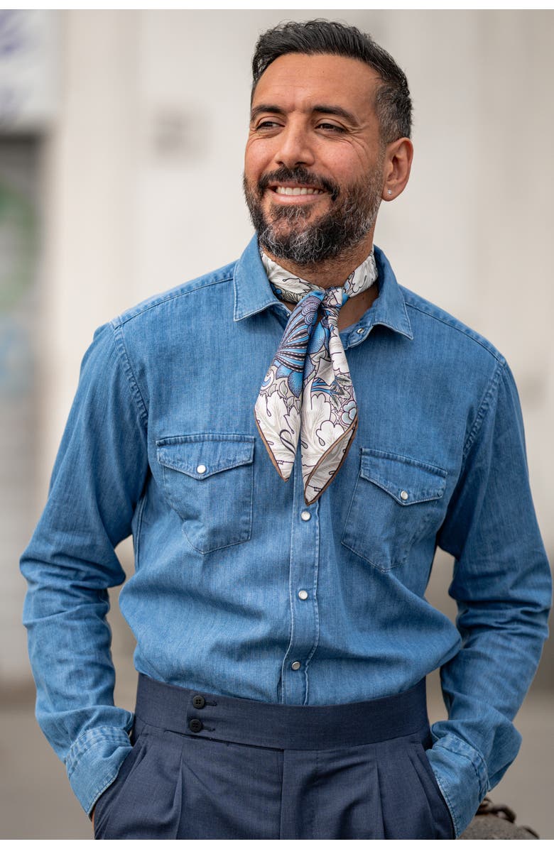 Elizabetta St. James - Hand Rolled Silk Neckerchief for Men, Alternate, color, Blue And Tan