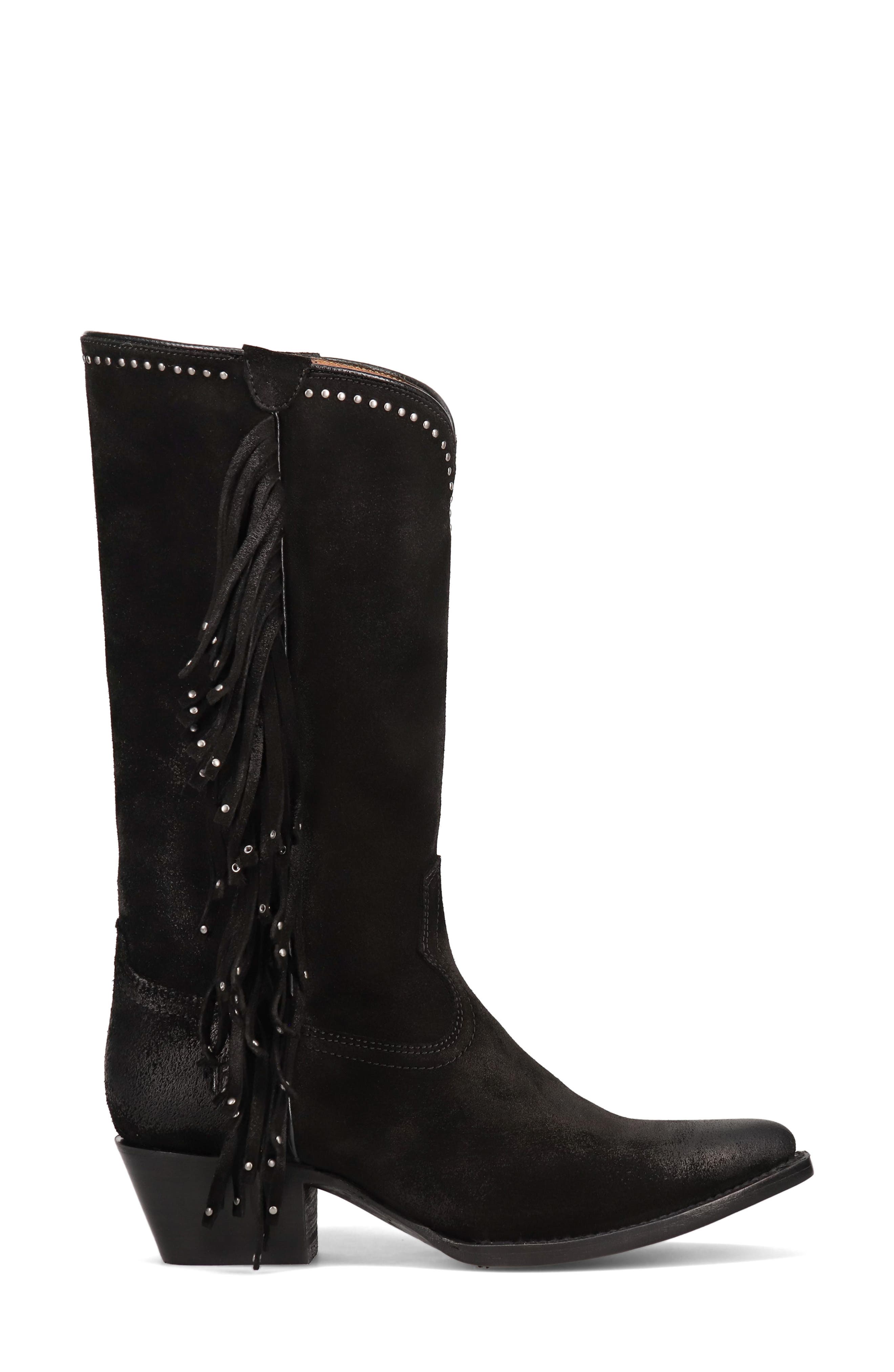 Frye Sacha Fringe Knee High Boot, Alternate, color, Black