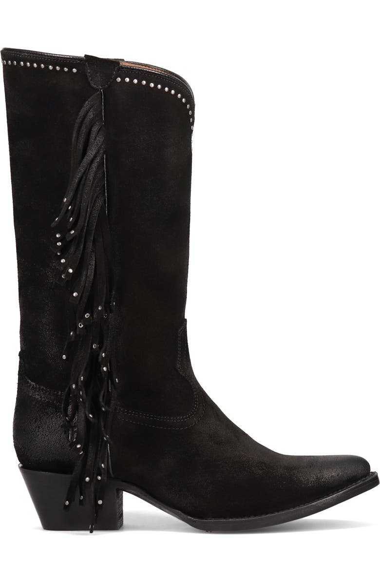 Frye Sacha Fringe Knee High Boot, Alternate, color, Black