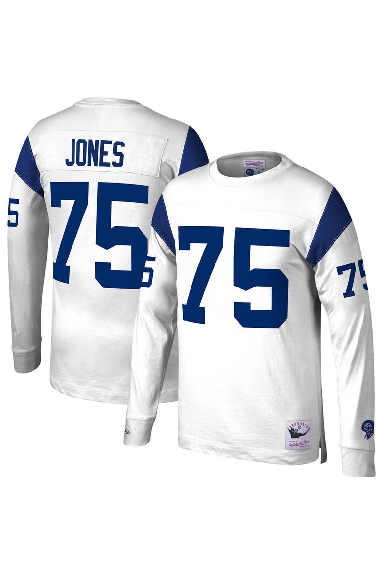 Men's Mitchell & Ness Deacon Jones White Los Angeles Rams Throwback Retired Player Name & Number Long Sleeve Top, Main, color, White