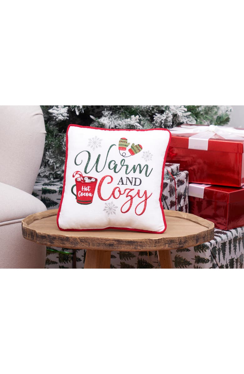 C&F Home Warm and Cozy Cocoa Mug Christmas Pillow, 10" x 10", Alternate, color, Red