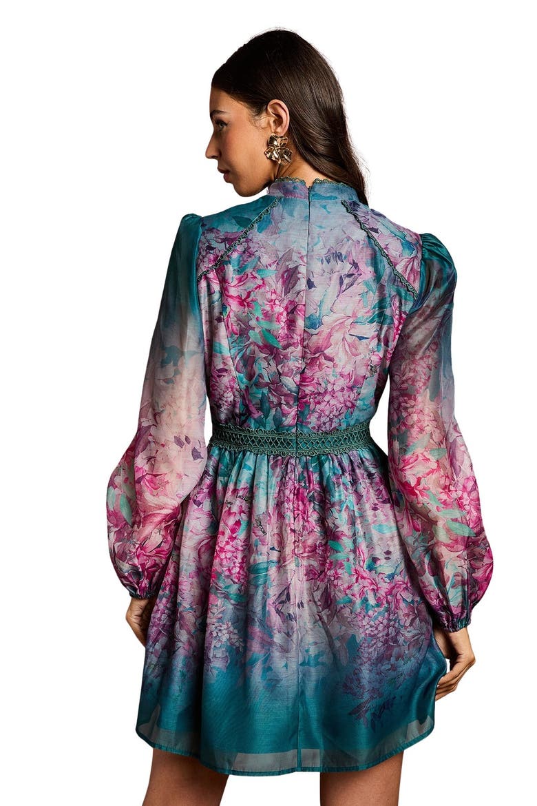 Floral Print Organza Mini Dress, Alternate, color, Teal