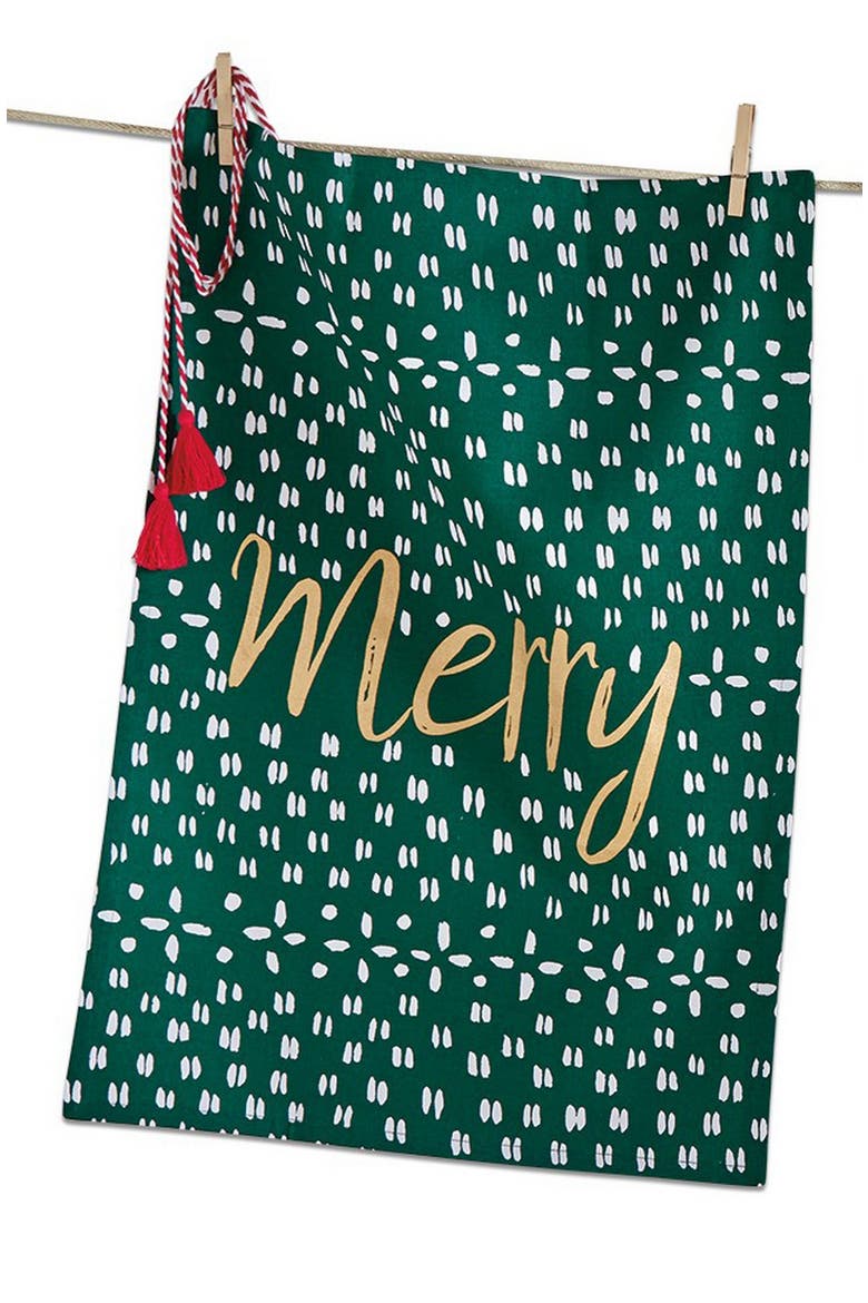 Joyful Set of Three Cotton Dishtowels for Christmas Kitchen, Alternate, color, Multicolored