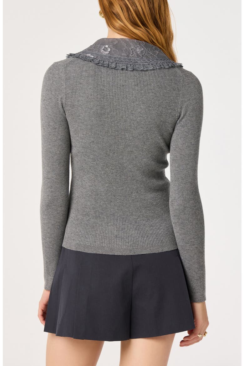 Sonya Lace Collar Rib Cardigan, Alternate, color, GREY