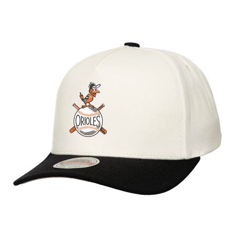 Men's Mitchell & Ness  Cream Baltimore Orioles Coop Stretch-Snapback Hat