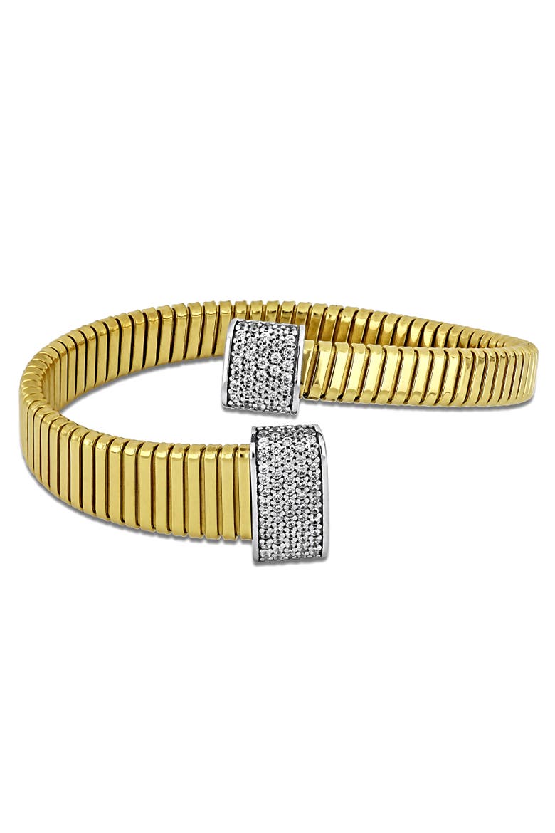 Cubic Zirconia Bypass Bangle Bracelet, Main, color, Yellow-Plated