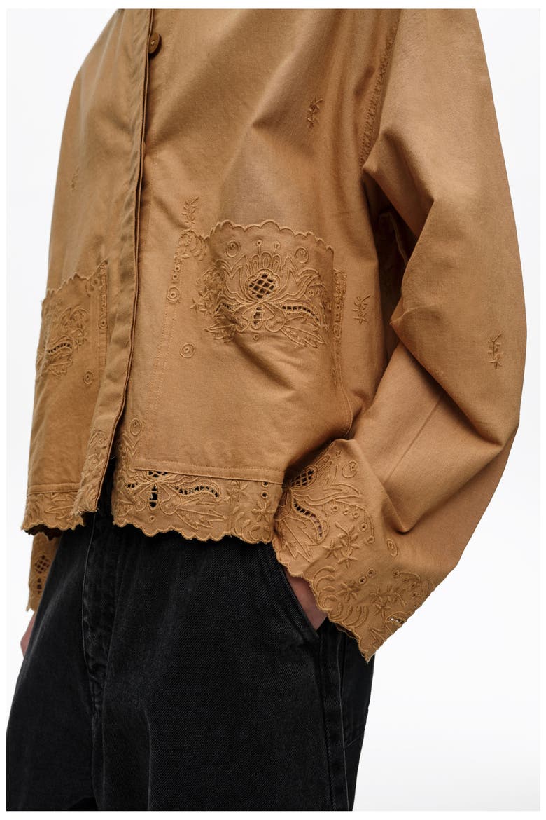 Embroidered Cotton-Linen Jacket, Alternate, color, CAMEL