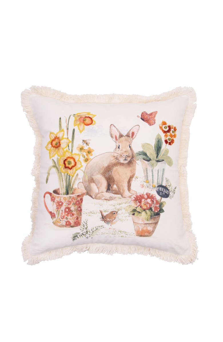 C&F Home Little Garden Rabbit Bunny Fringed Graphic Print Throw Pillow, 18" x 18", Main, color, Yellow