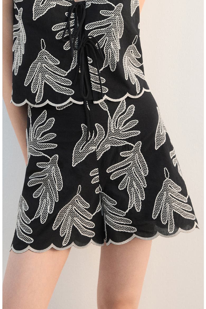 Embroidered Cotton Shorts, Main, color, BLACK