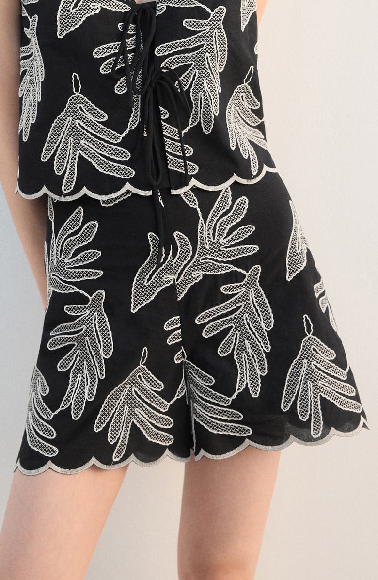 MANGO Embroidered Cotton Shorts, Main, color, Black