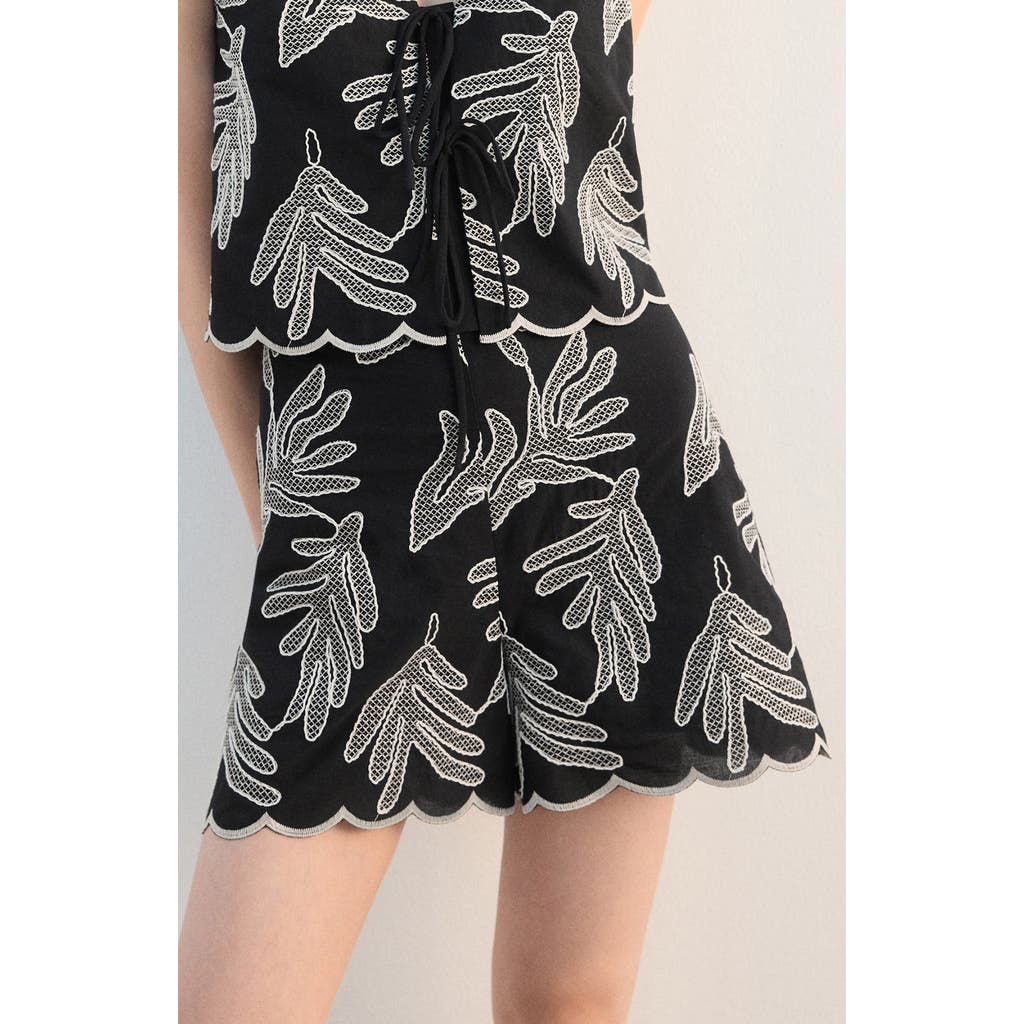 Mango Embroidered Cotton Shorts In Black
