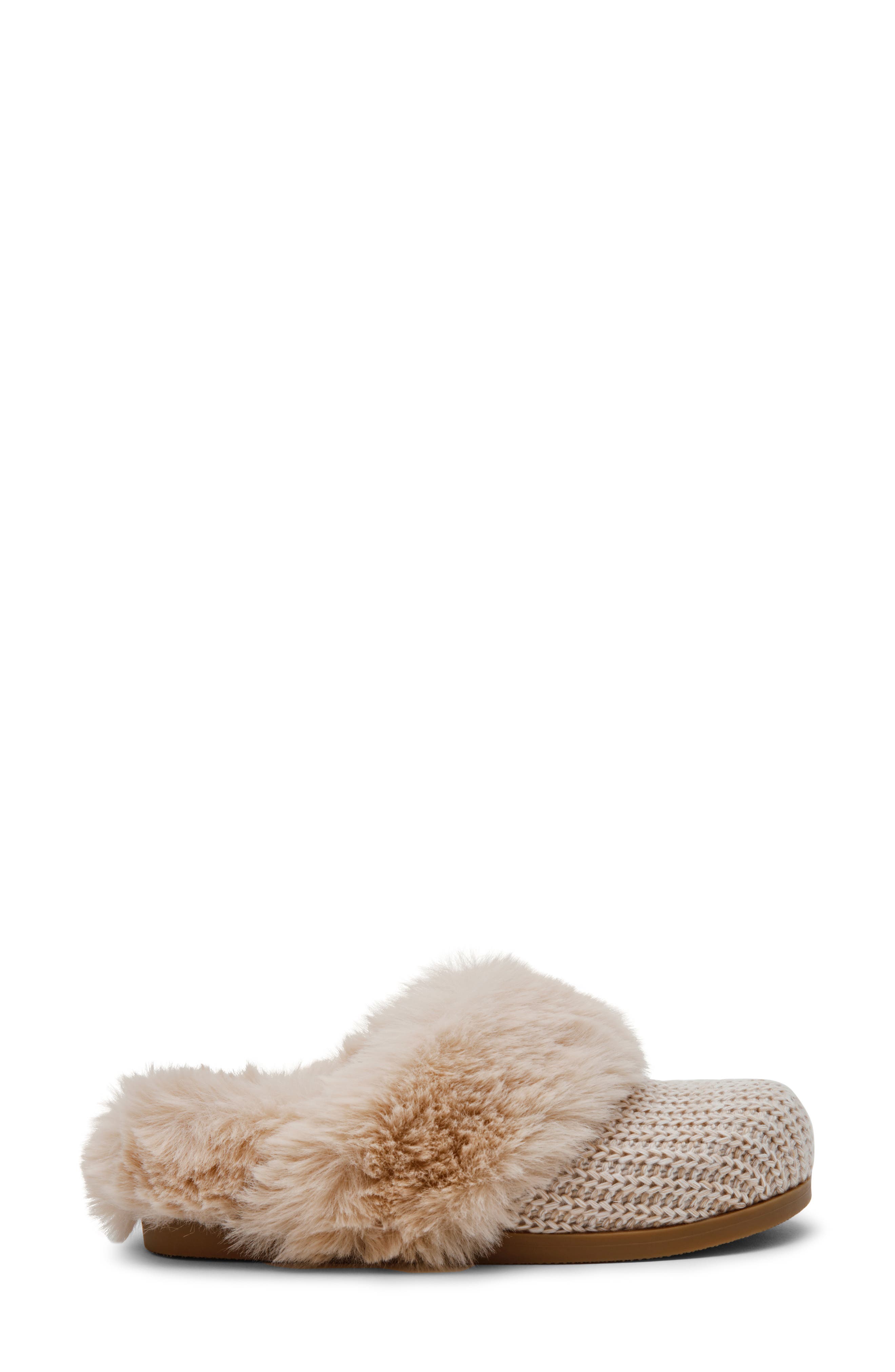 DV by Dolce Vita Adler Knit Faux Fur Slipper, Alternate, color, Beige