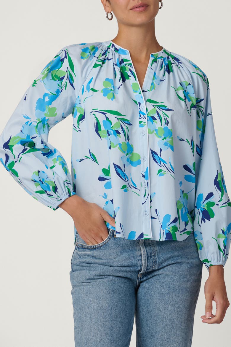 Seabreeze Print Poplin Mira Top, Main, color, French Blue Multi