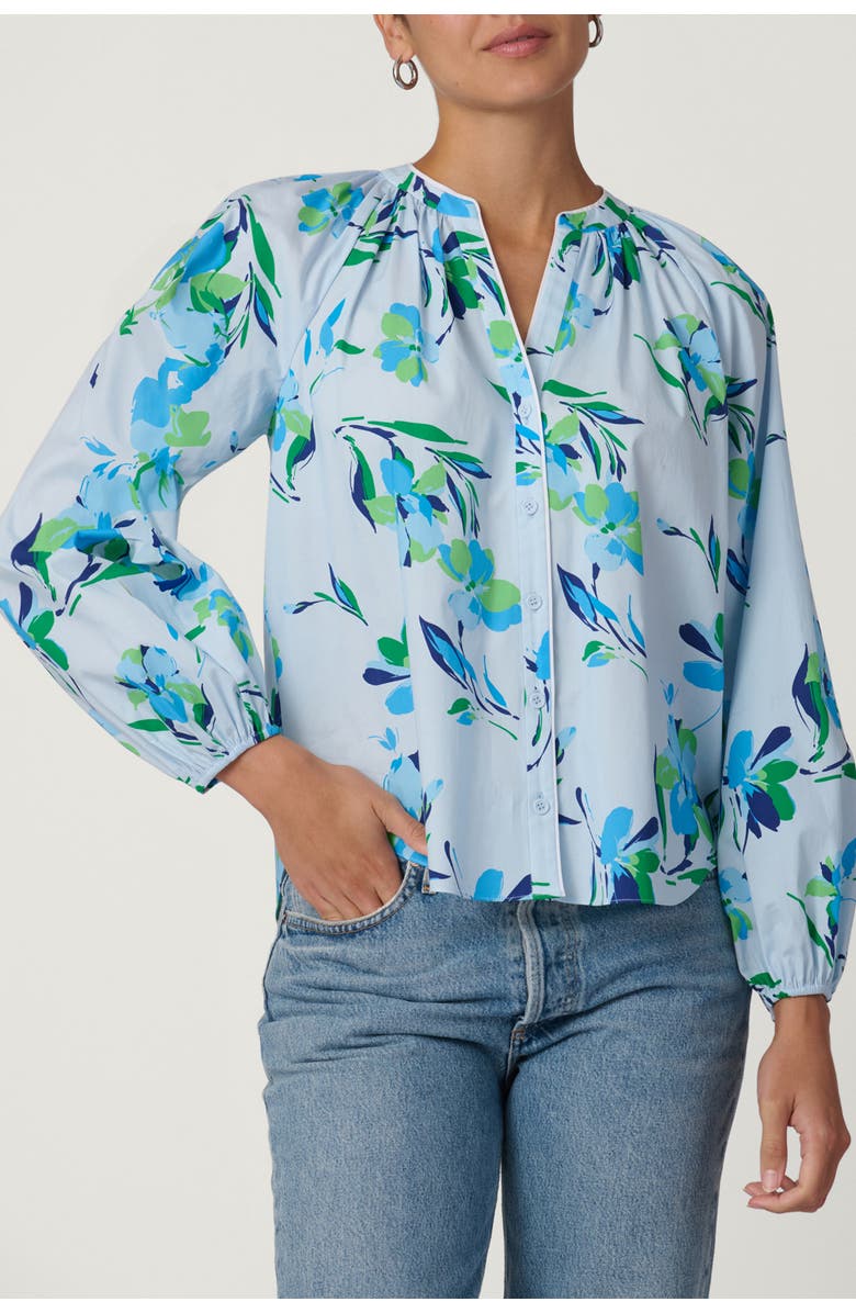 Shoshanna Seabreeze Print Poplin Mira Top, Main, color, French Blue Multi