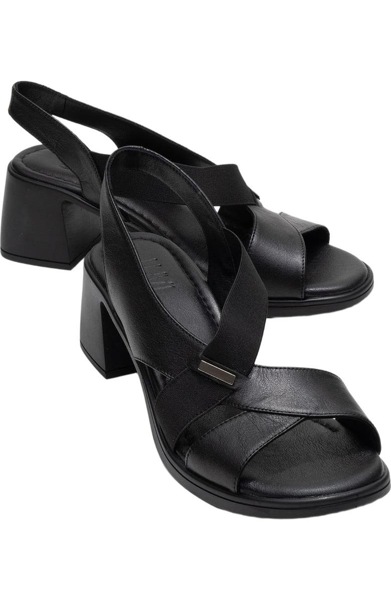 Forever & Always Shoes Crina Elasticated Leather Chunky Heel Sandal, Main, color, Black Leather