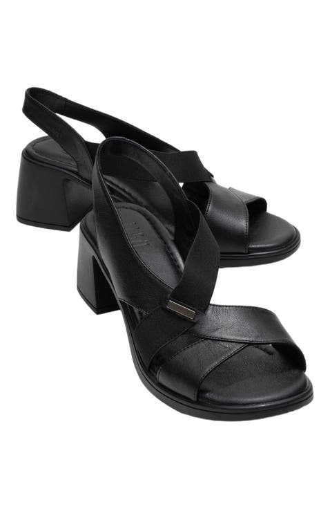 Crina Elasticated Leather Chunky Heel Sandal