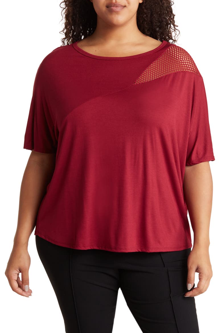 Slash Fishnet Dolman Sleeve T-Shirt, Main, color, BURGUNDY