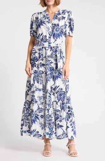 Paisley Puff Sleeve Tiered Maxi Shirtdress