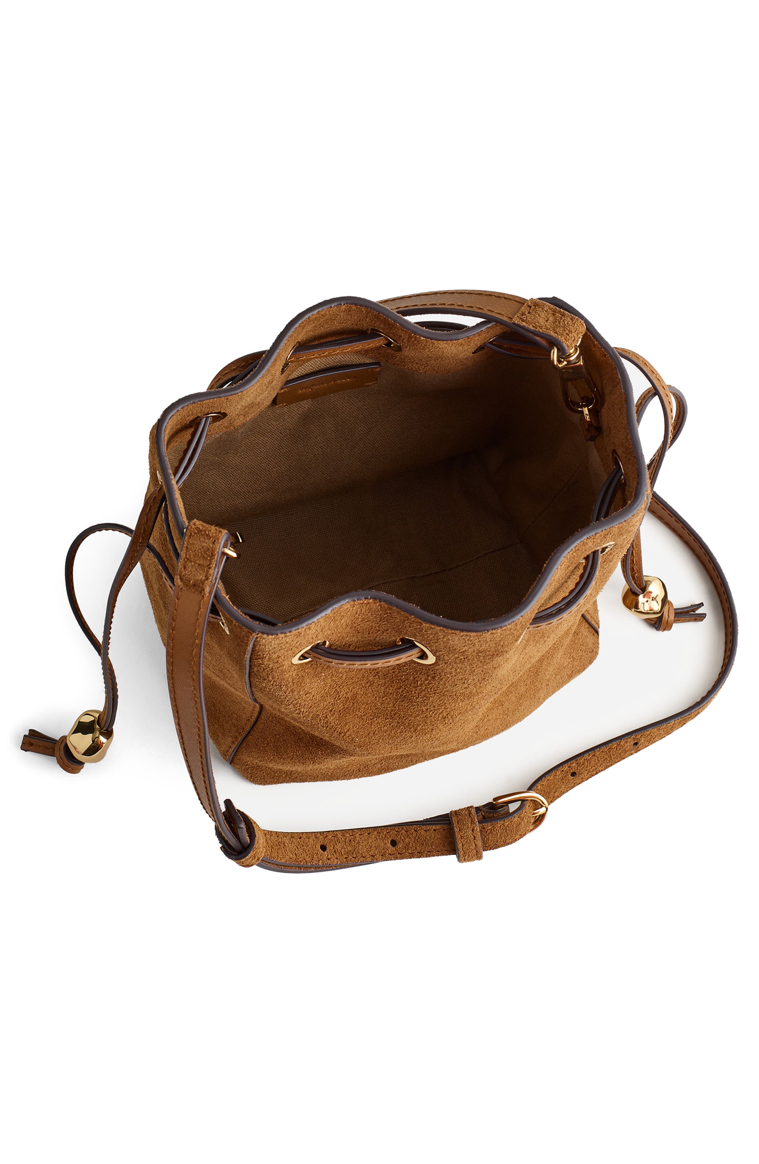 Madewell Suede Bucket Crossbody Bag, Alternate, color, Dried Acorn