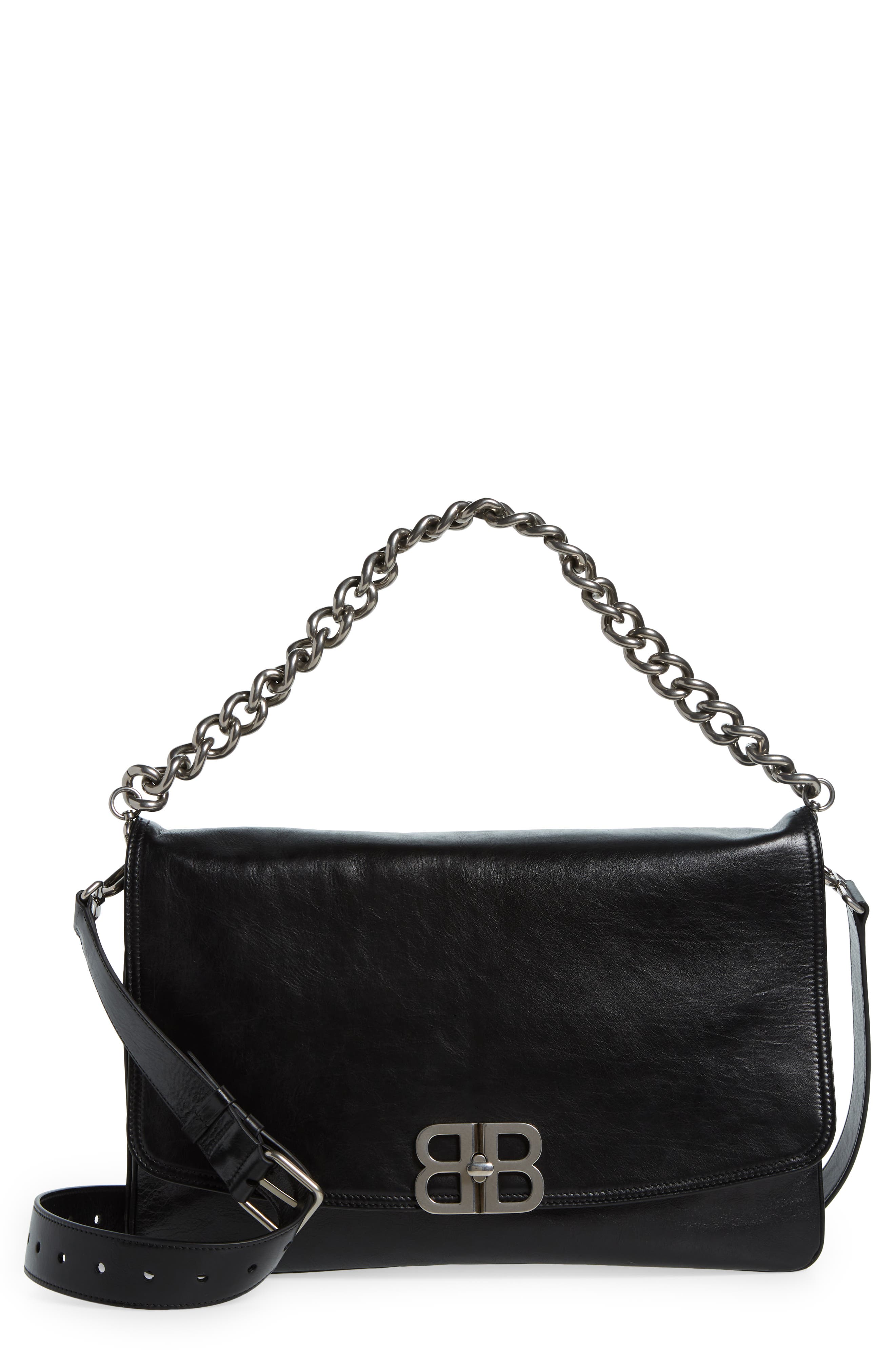 Balenciaga BB Soft Flap Leather Crossbody Bag, Main, color, 