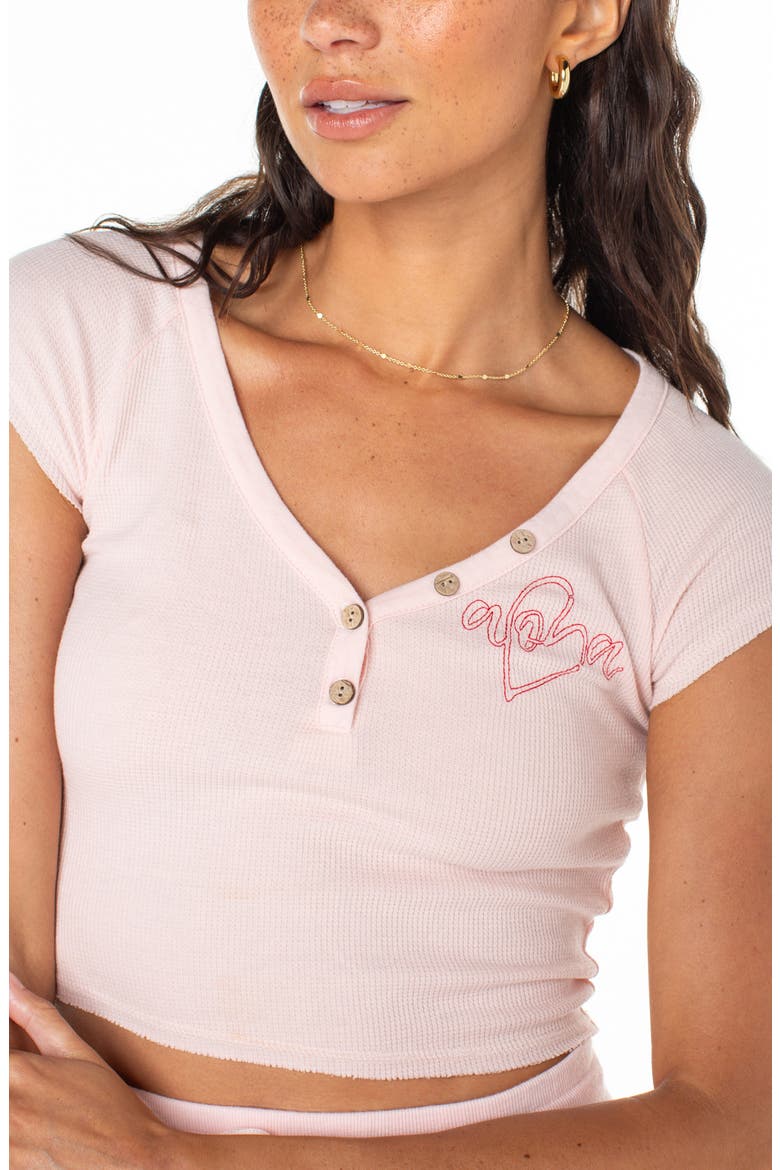 Coffee Date Embroidered Crop Waffle T-Shirt, Alternate, color, ROSE QUARTZ