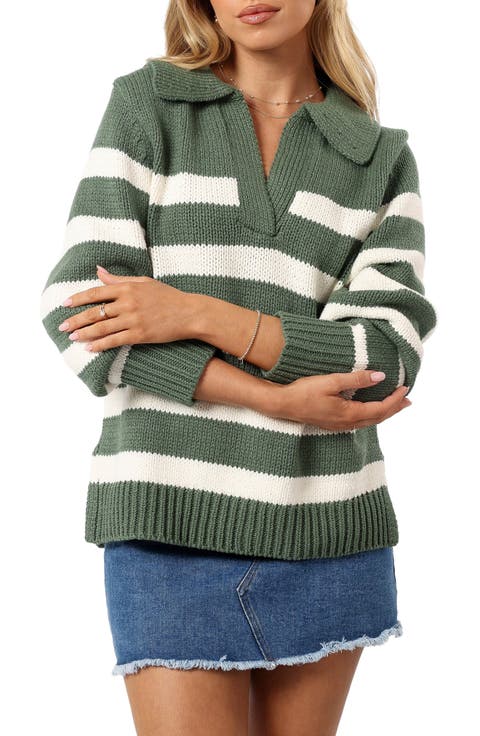 Shea Stripe Johnny Collar Sweater