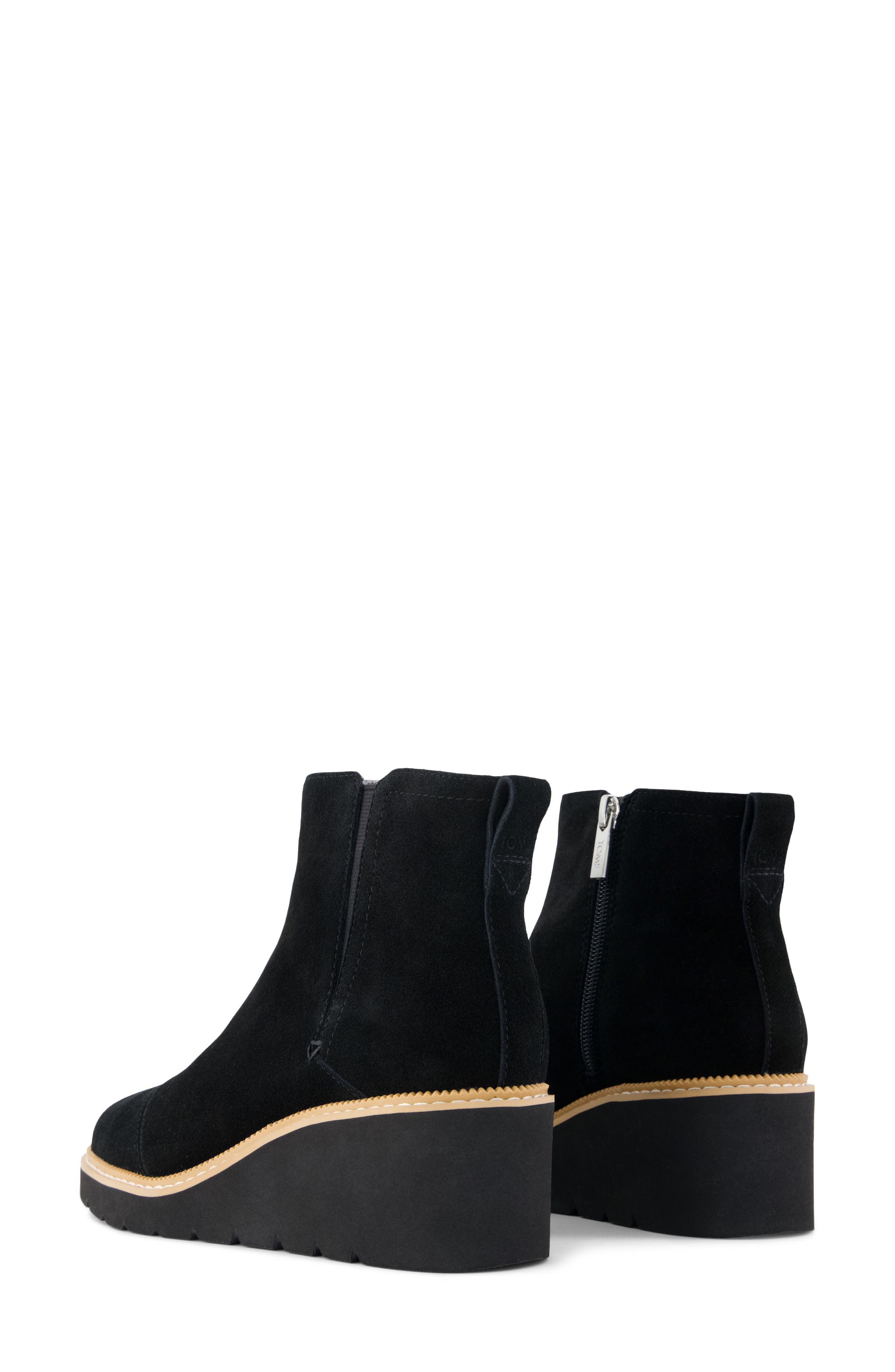 Mina Leather Wedge Bootie with Faux Shearling Trim, Alternate, color, BLACK