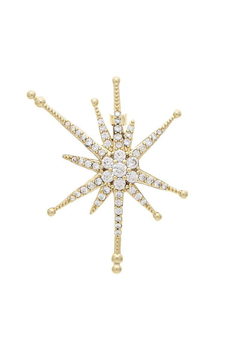 18K Gold Plated Pavé Cubic Zirconia Starburst Pin, Main, color, GOLD/ CUBIC ZIRCONIA