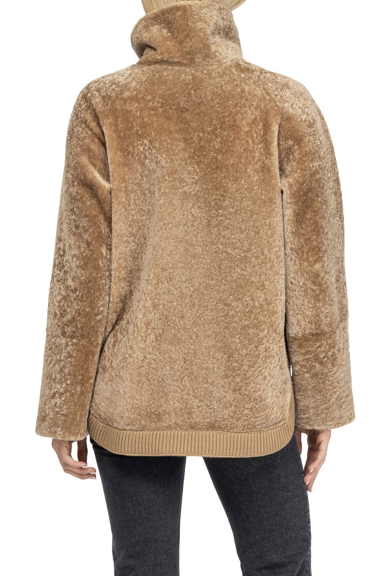 Reversible Genuine Shearling Jacket, Stand Collar, Alternate, color, LATTE