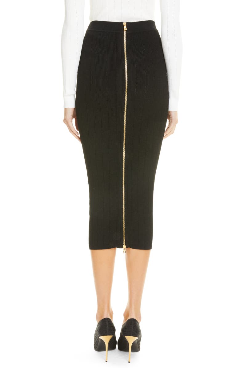 Balmain Button Front Rib Midi Skirt, Alternate, color, 0Pa 0Pa Noir