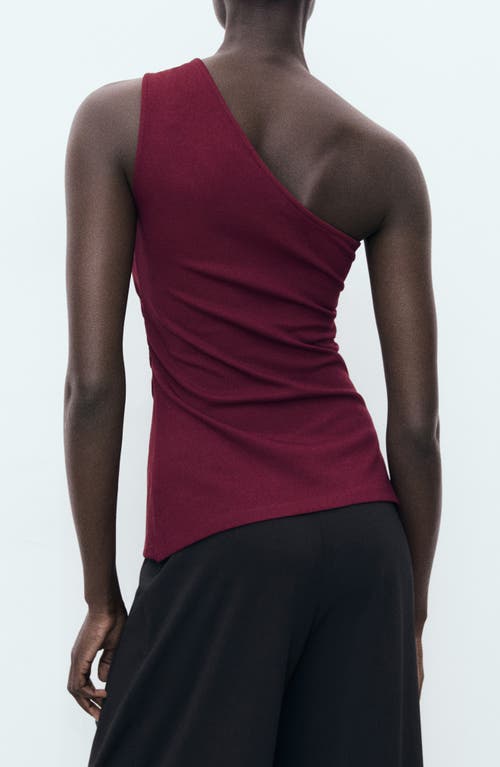 Mango Ruched One-shoulder Top In Burgundy
