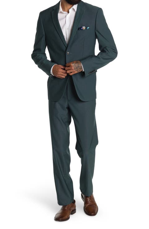 Solid Two Button Notch Lapel Slim Fit Suit