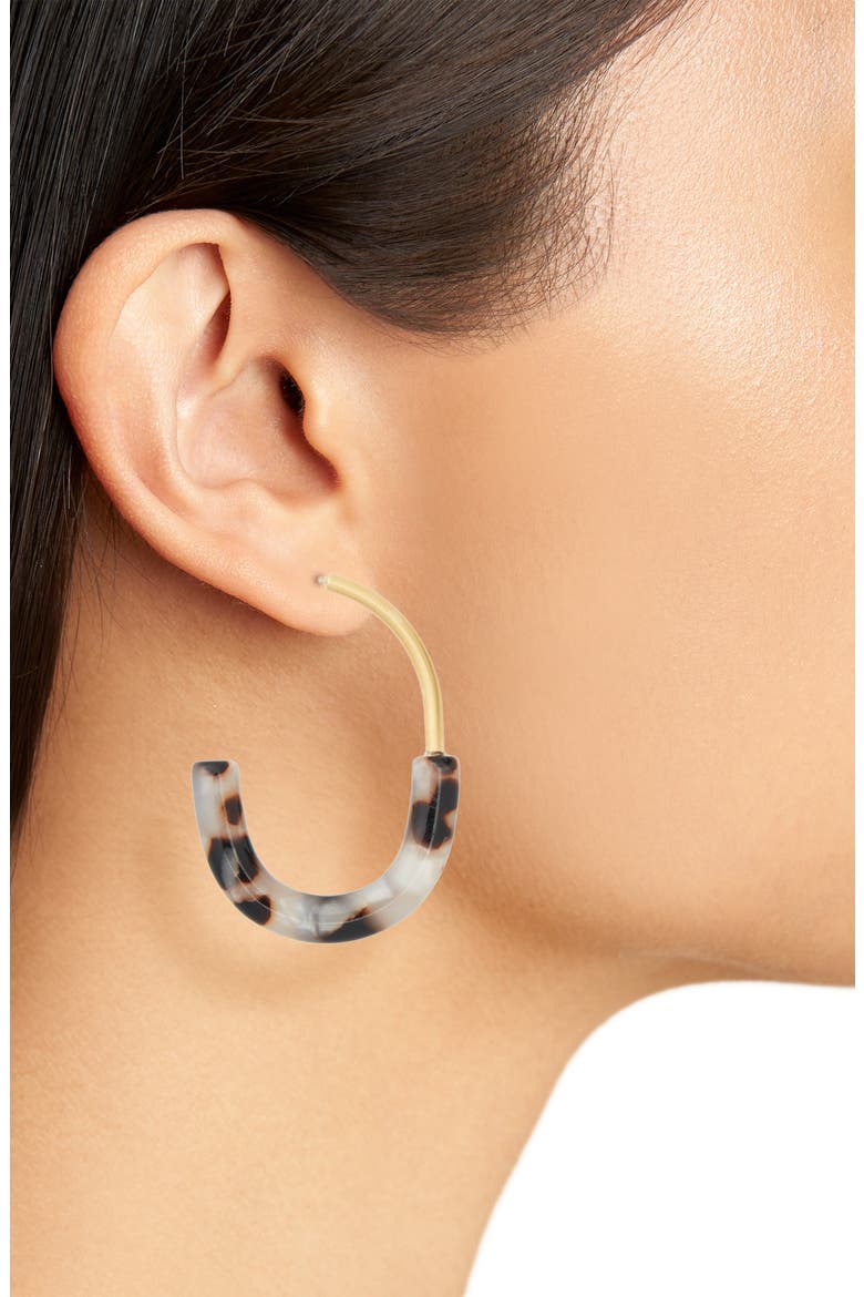 Half-and-Half Hoop Earrings, Alternate, color, SHELL TORT