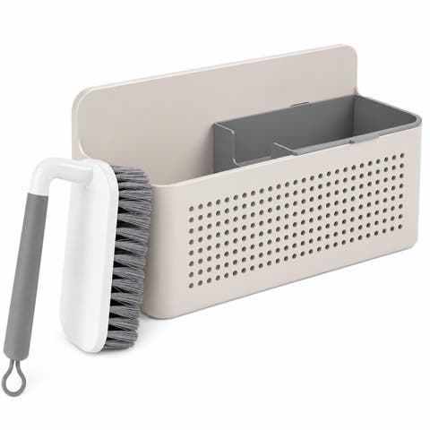 Compact Wall Mounted Sink Organizer Set with Removable Sponge Tray, Ergonomic Scrub Brush, Versatile Kitchen Storage