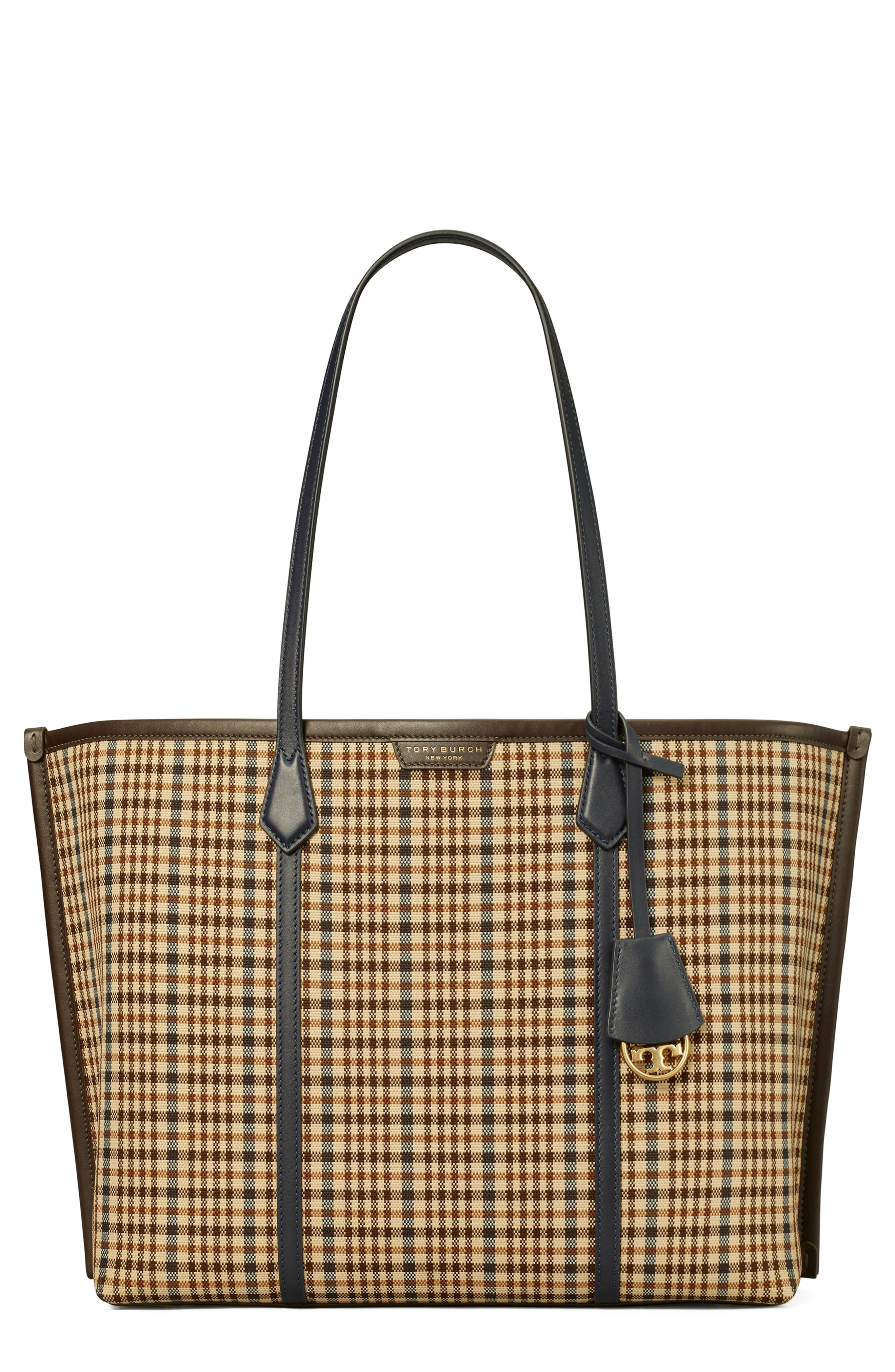 Tory Burch Perry Plaid Triple Compartment Tote, Main, color, 