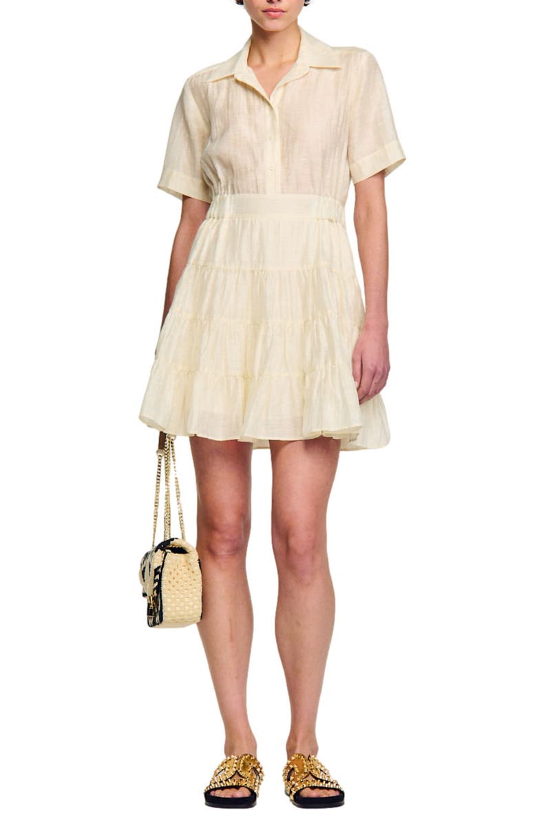 SANDRO Tanzanite Tiered Linen Blend Shirtdress, Alternate, color, 