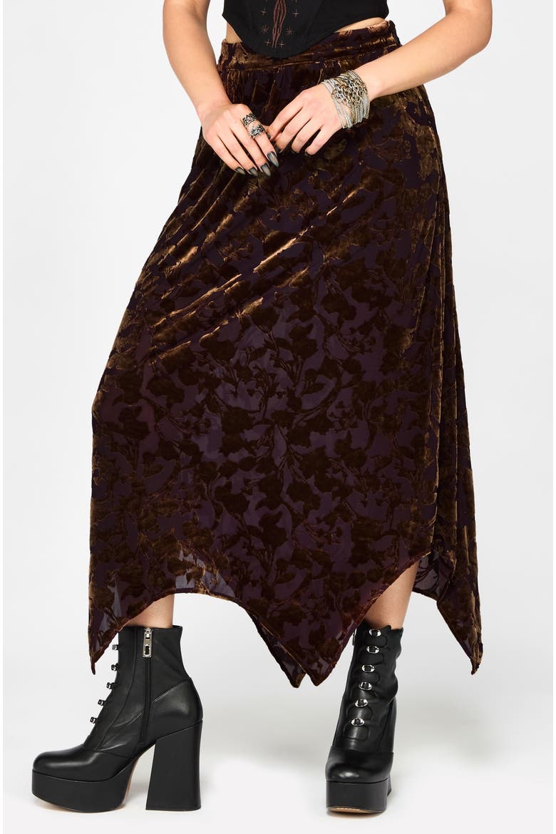 Sienna Devore Hanky Hem Midi Skirt, Alternate, color, Purple